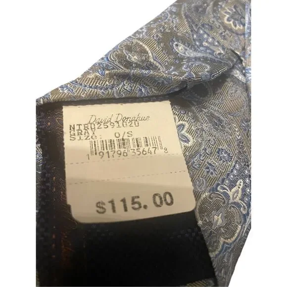 NWT David Donahue Paisley Silk Italian Handmade Neck Tie Gray Blue - Picture 4 of 14